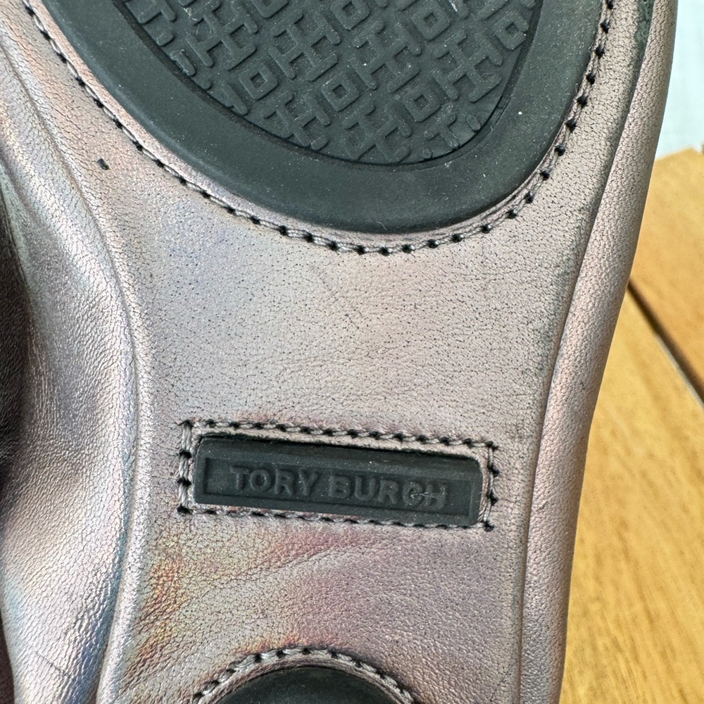 Tory Burch Minnie Travel Ballet Flats Gunmetal Gray Metallic Leather 7.5 - Picture 9 of 10